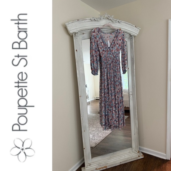 NWT Poupette St Barth Emily V  Long Floral 
Maxi Dress Aqua Dalia - Picture 1 of 14